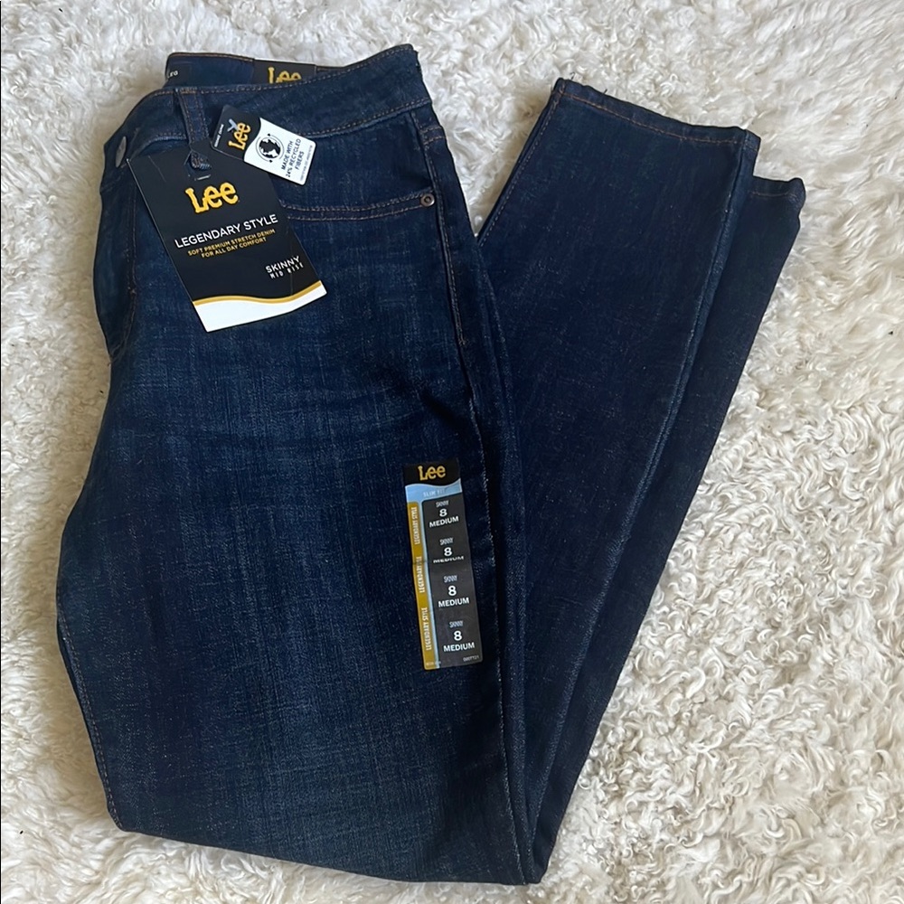 NWT - Lee Blue Mid Rise Skinny Leg Slim Fit Jeans Classic Denim 8 Medium